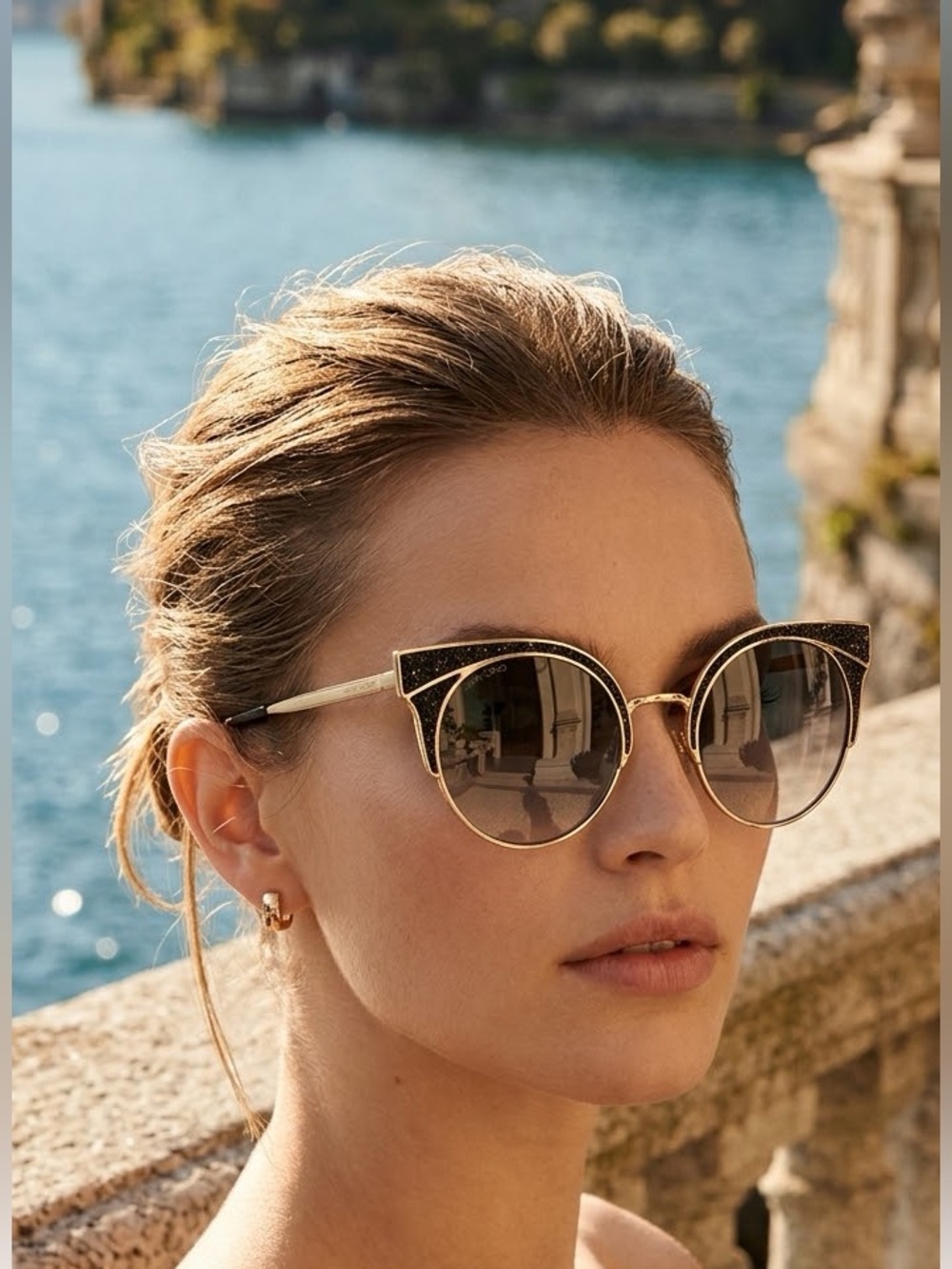 Jimmy Choo Black & Gold Cat-Eye Sunglasses
